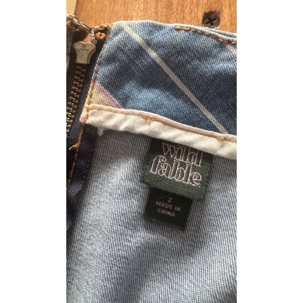 Wild Fable Blue Striped Denim Mini Skirt Size 2 Back Zip Stretch A-Line Retro - Picture 3 of 4